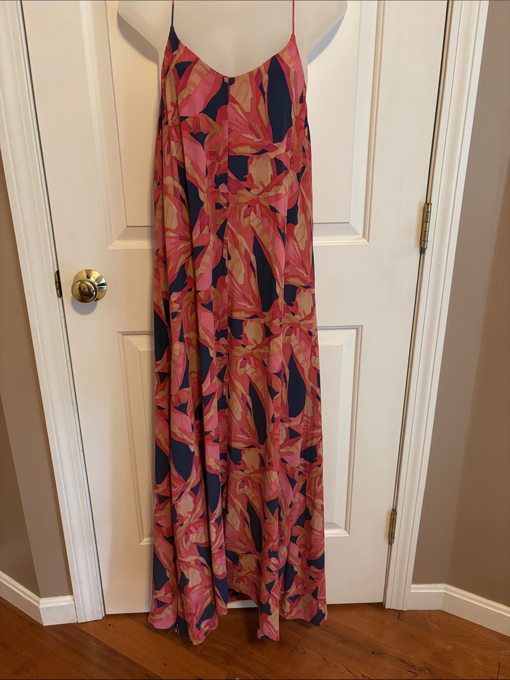 AYR Pink, Navy & Tan Abstract Leaf Maxi Dress